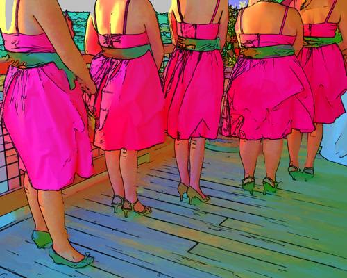 Bridesmaids in a row